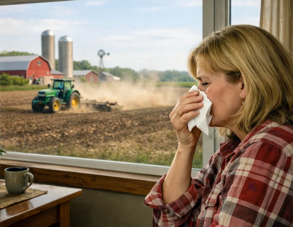 Homeowners allergies are acting up due to the surrounding local agriculture