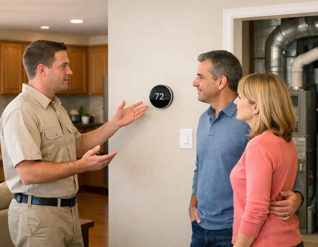 Lake in the Hills homeowners discussing HVAC upgrade options