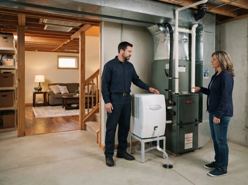 Whole-home dehumidification and air purification improving a Milton basement
