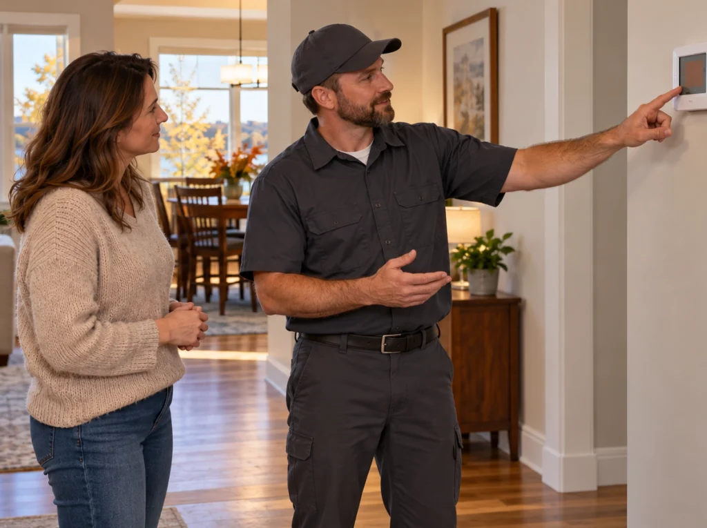 Madison homeowner switching from AC to furnace with HVAC technician